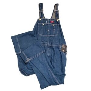 Dickies Indigo Bib Overalls Men's 42x34 Blue Denim Workwear Carpenter Pants
